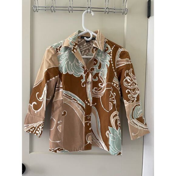 Linda Allard Ellen Tracy Button Down Long Sleeve Printed Top - Picture 1 of 5